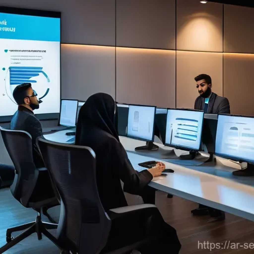 사이버보안 관리 체계 구축을 위한 단계별 가이드 - A diverse group of young and experienced Arab cybersecurity professionals, including men and women d...