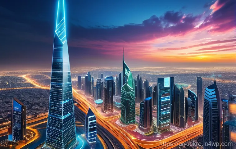 사이버보안 관리 체계 구축을 위한 단계별 가이드 - A futuristic and secure digital fortress, depicted as a high-tech data center or network hub, glows ...