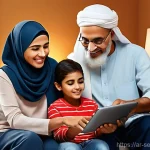 Home 22 사이버 보안 인식 제고를 위한 캠페인 기획 - **Prompt 1: A Secure Digital Family**
"An illustration of a diverse Arab family (parents, two ch...