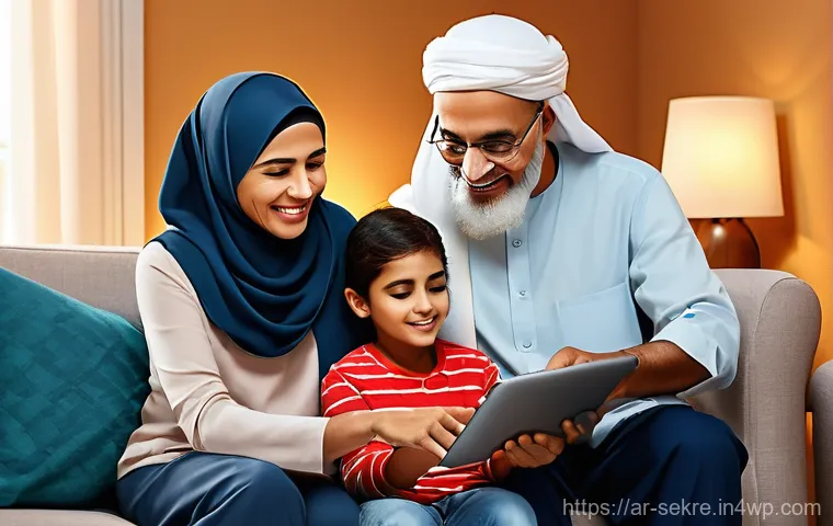 사이버 보안 인식 제고를 위한 캠페인 기획 - **Prompt 1: A Secure Digital Family**
    "An illustration of a diverse Arab family (parents, two ch...
