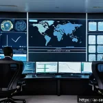 Home 18 사이버 공격 예방을 위한 보안 솔루션 비교 - A modern cybersecurity operations center in a Middle Eastern corporate office, with diverse Arab IT ...